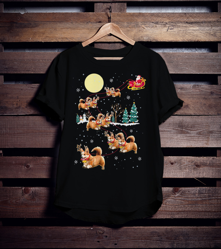 Christmas Corgi Santa Sleigh Cute Holiday Pajamas T-Shirt