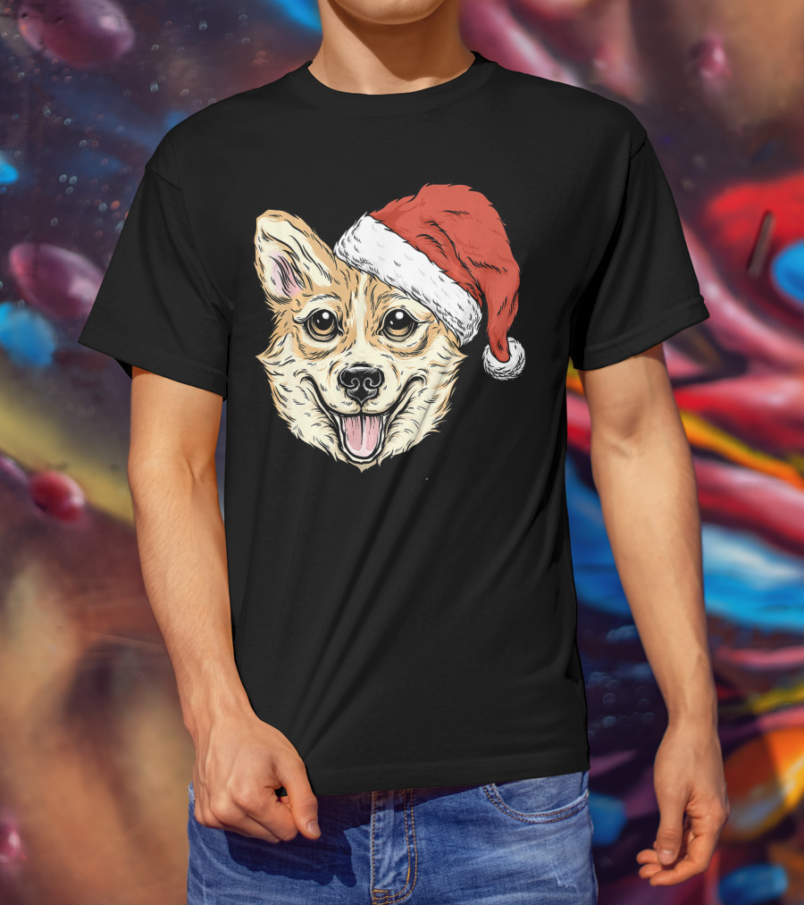 Corgi Dog Santa Hat Funny Christmas Corgi T-Shirt
