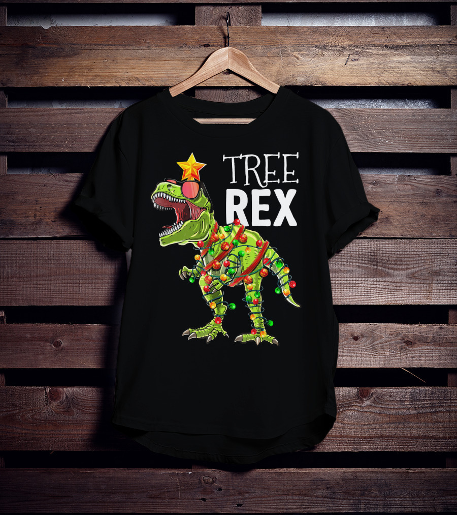 Tree Rex Christmas Dinosaur Lights T-Shirt