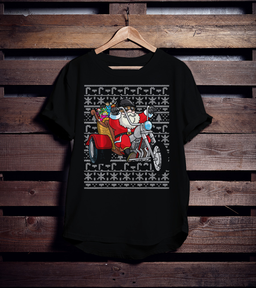 Santa Claus Riding Motorcycle Trike With Christmas Toys T-Shirt