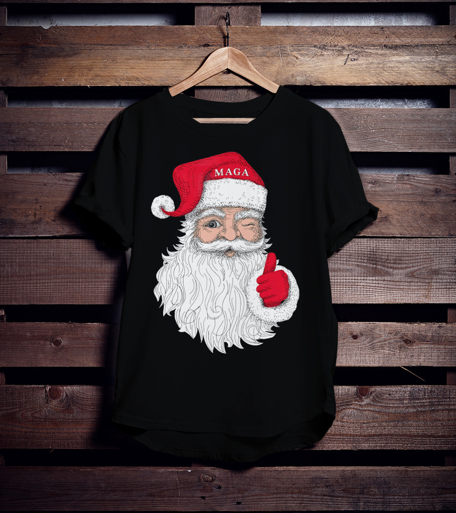 Santa Claus Winking In MAGA Hat With Thumbs Up T-Shirt