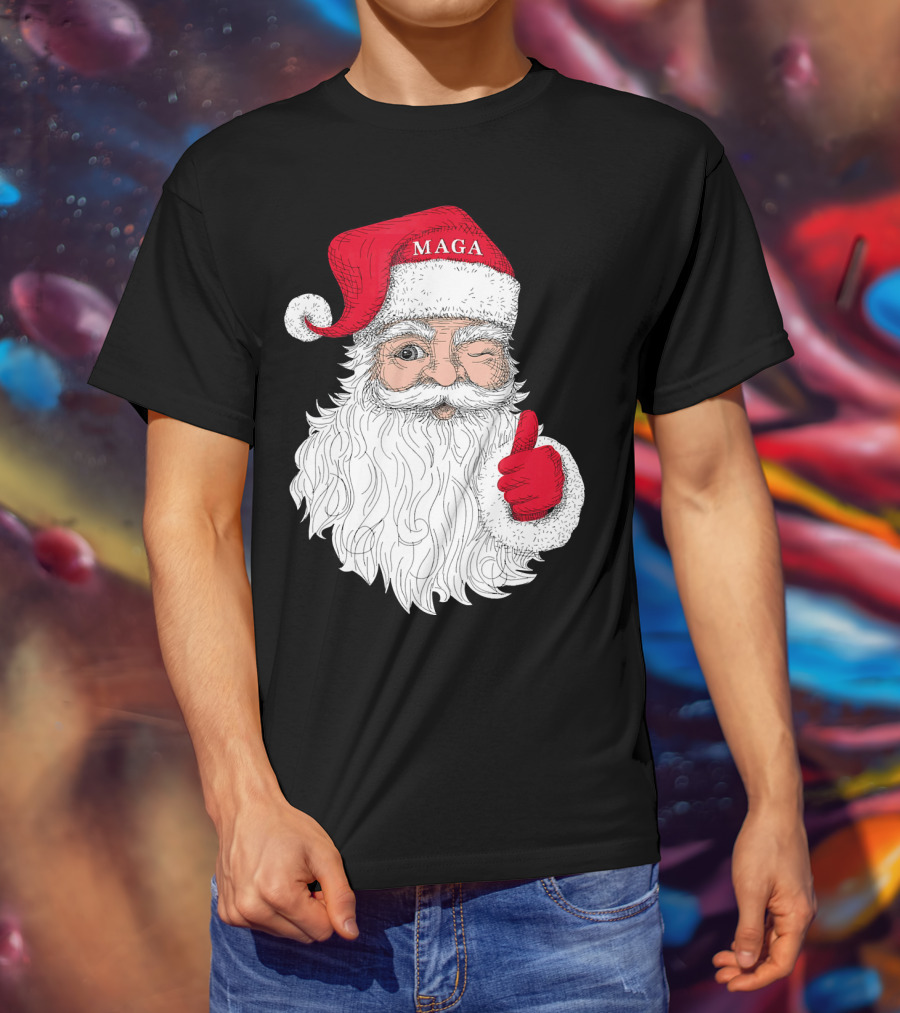 Santa Claus Winking In MAGA Hat With Thumbs Up T-Shirt