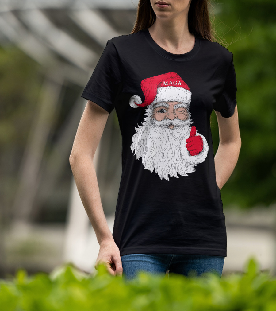 Santa Claus Winking In MAGA Hat With Thumbs Up T-Shirt