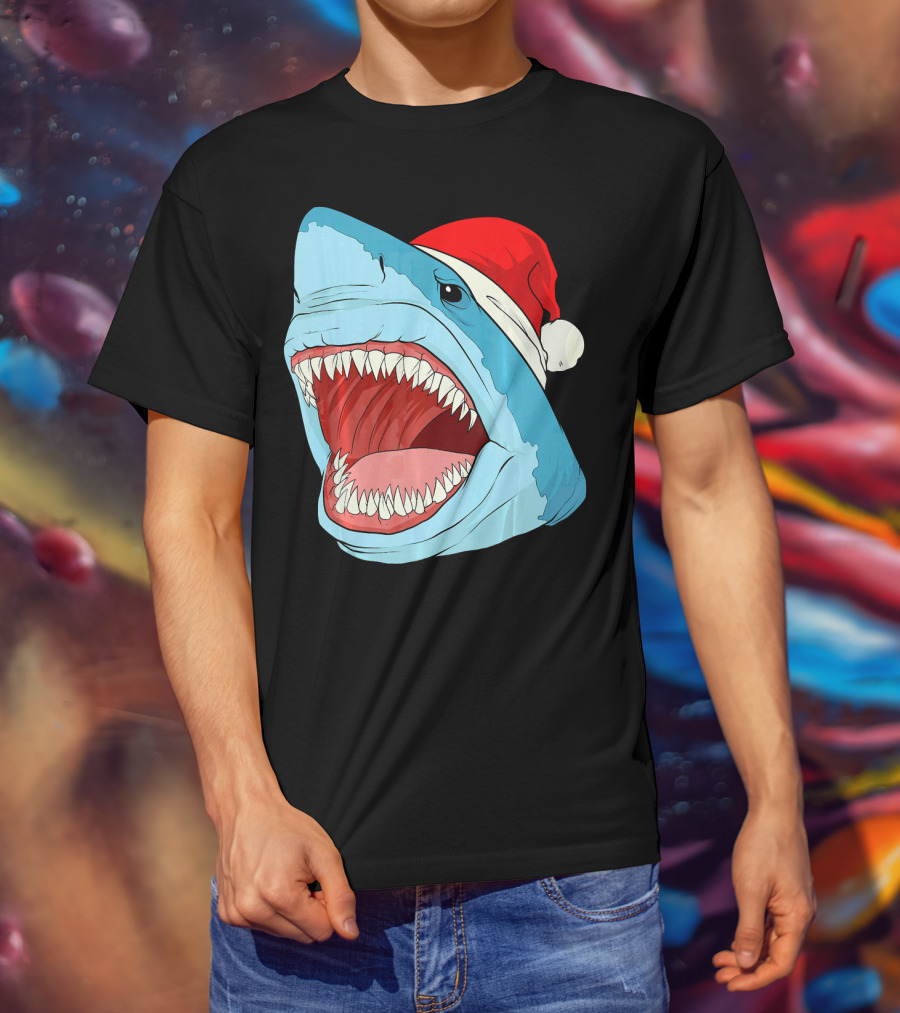 Santa Jaws Cool Christmas Shark Holiday Humor T-Shirt