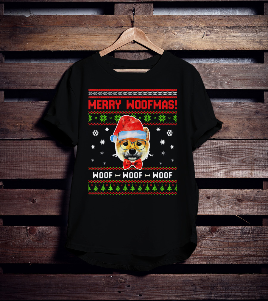 Merry Woofmas Shiba Inu Dog Woof Woof Woof Christmas T-Shirt