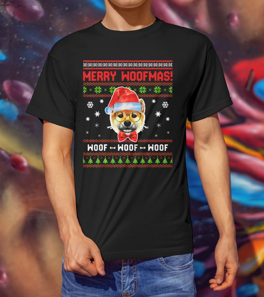 Merry Woofmas Shiba Inu Dog Woof Woof Woof Christmas T-Shirt