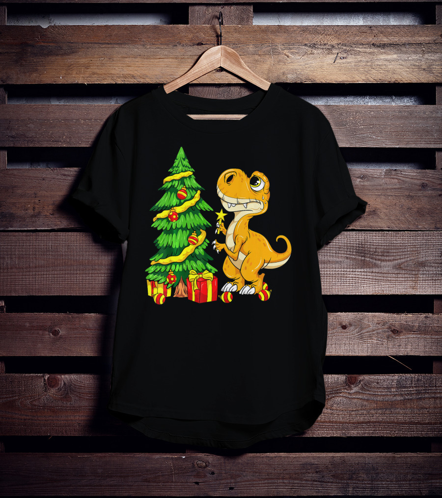 Tree Rex Christmas Dinosaur Funny Rex Holiday Scene T-Shirt
