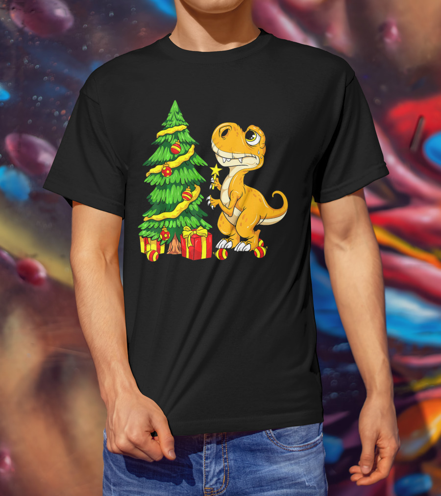 Tree Rex Christmas Dinosaur Funny Rex Holiday Scene T-Shirt