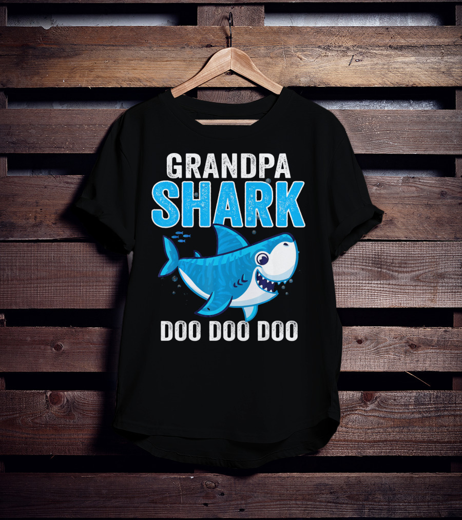 Grandpa Shark Doo Doo Doo Bright Blue Cartoon Shark T-Shirt