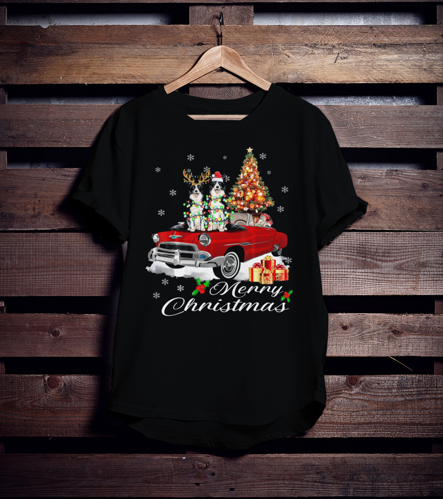 Merry Christmas Border Collie On Red Holiday Truck With Gifts And Tree T-Shirt