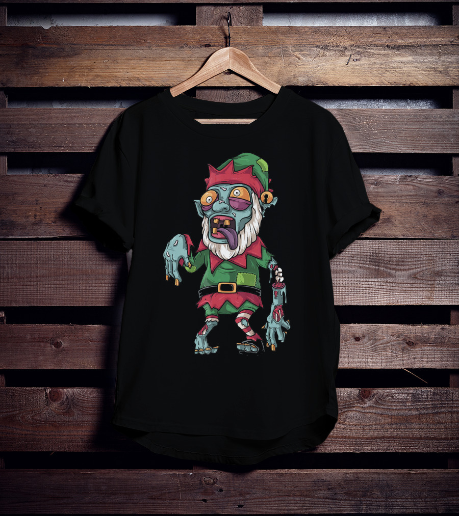 Zombie Christmas Elf Funny Cartoon Holiday T-Shirt