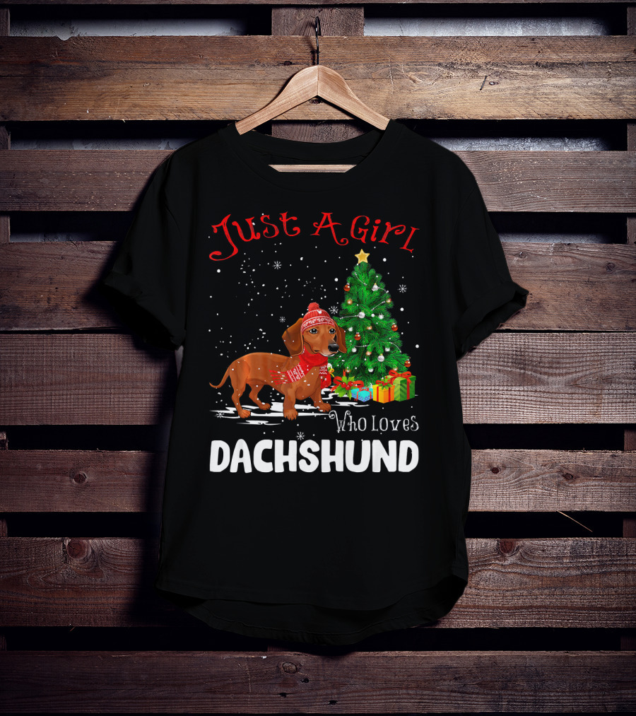 Just A Girl Who Loves Dachshund Christmas Tree Snowflakes T-Shirt