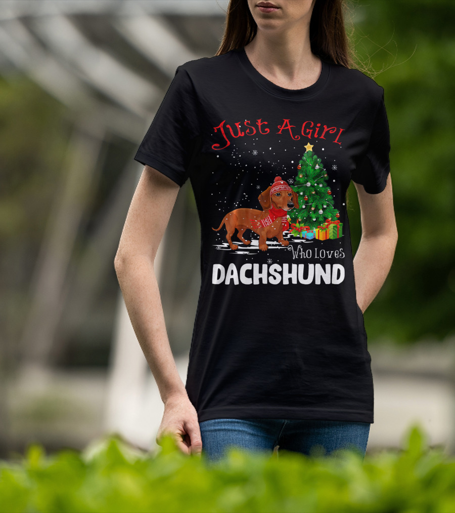 Just A Girl Who Loves Dachshund Christmas Tree Snowflakes T-Shirt