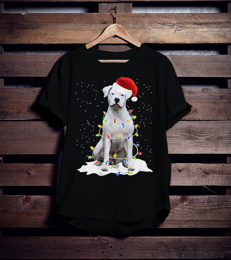 Dogo Argentino Christmas Lights Santa Hat Snow Holiday T-Shirt