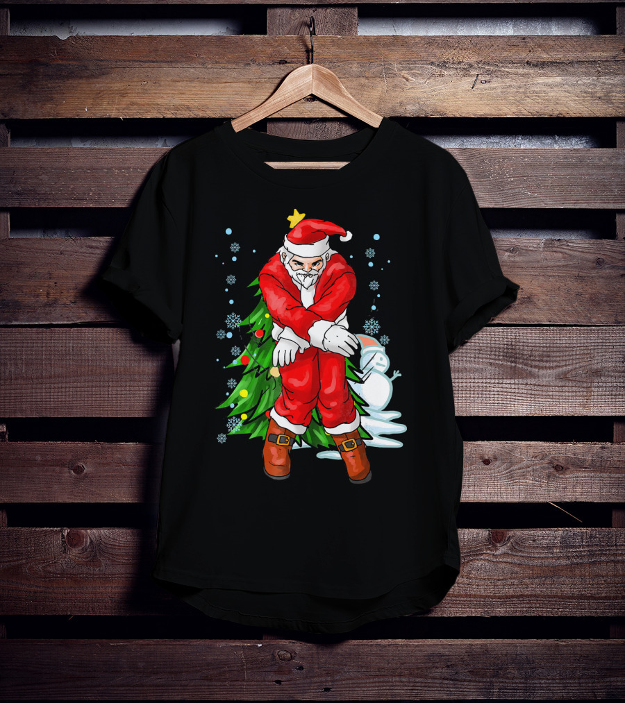 Santa Claus Funny Dance Holiday Christmas Tree Snowman T-Shirt