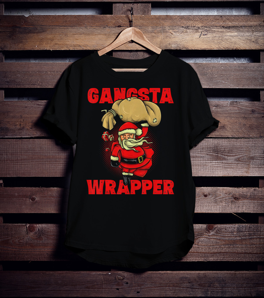Gangsta Wrapper Funny Santa With Bag Of Presents T-Shirt