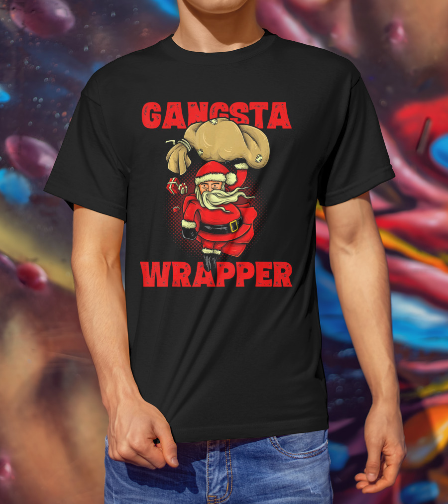 Gangsta Wrapper Funny Santa With Bag Of Presents T-Shirt