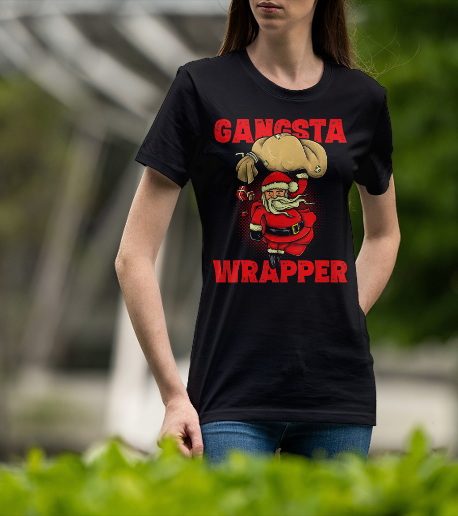 Gangsta Wrapper Funny Santa With Bag Of Presents T-Shirt