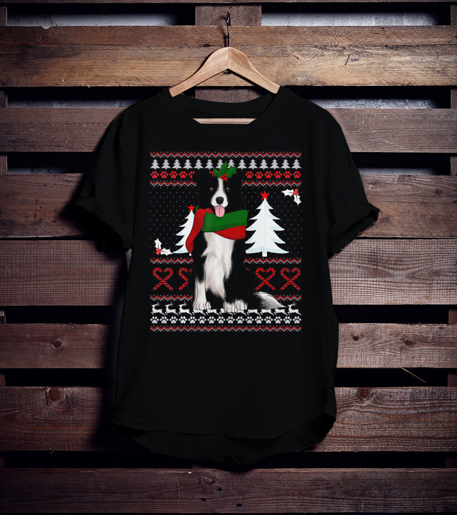 Border Collie Christmas Sweater Festive Dog Winter Holiday T-Shirt