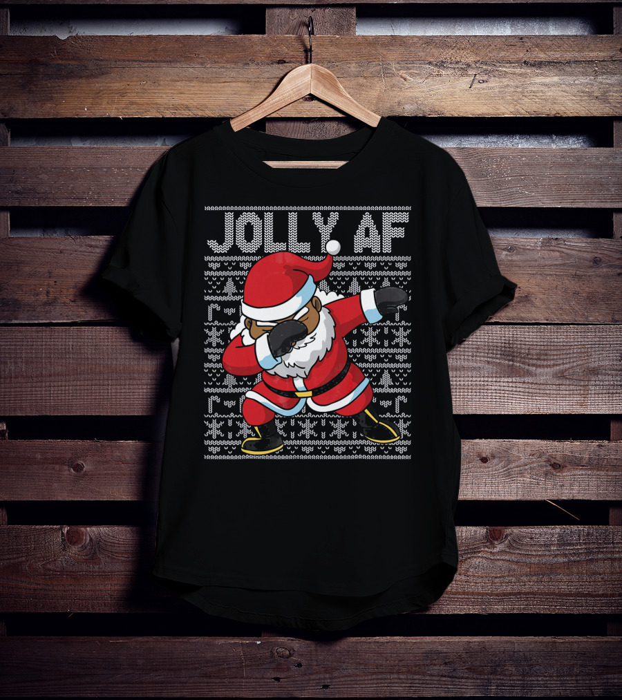 Jolly AF Christmas Dabbing Black Santa T-Shirt