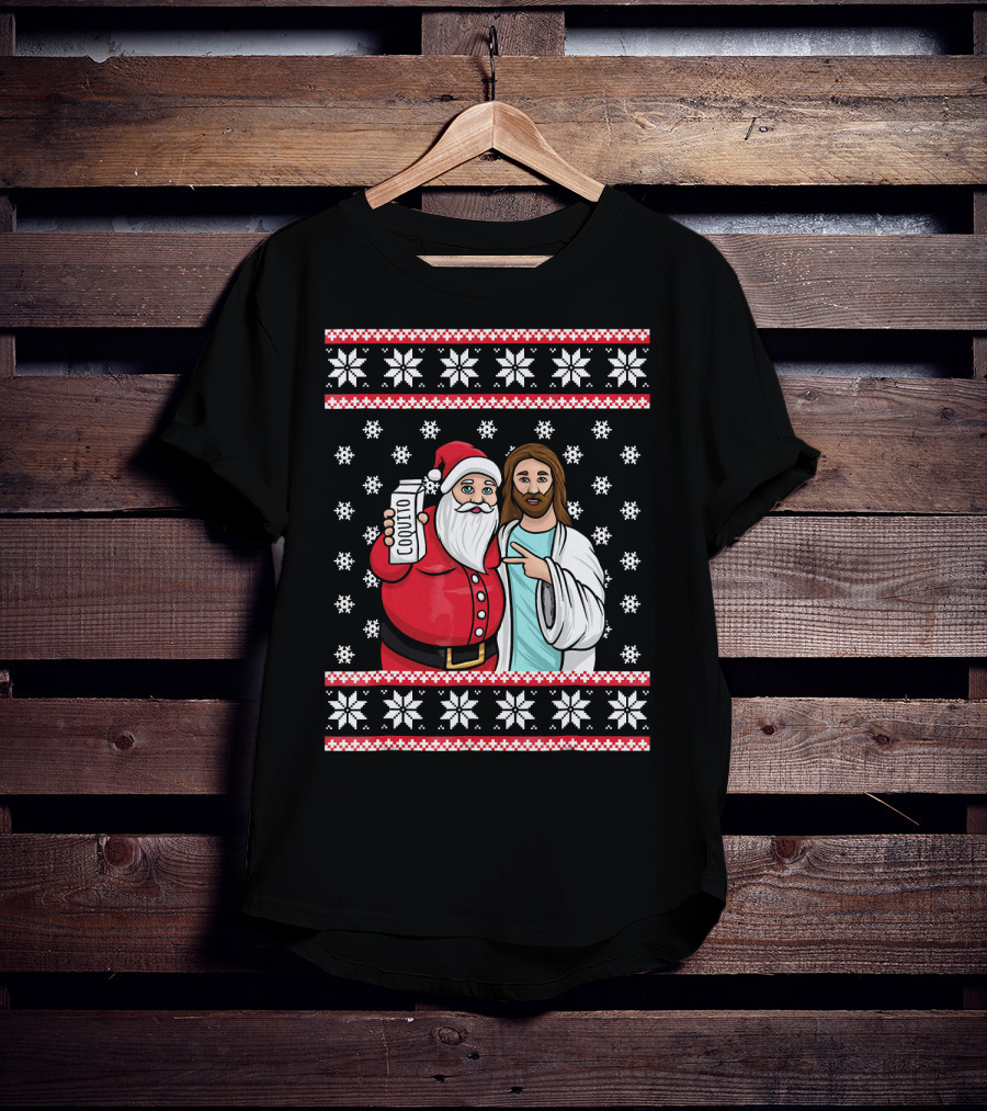 Christmas Drinking Party Santa Jesus Cheers Coq T-Shirt