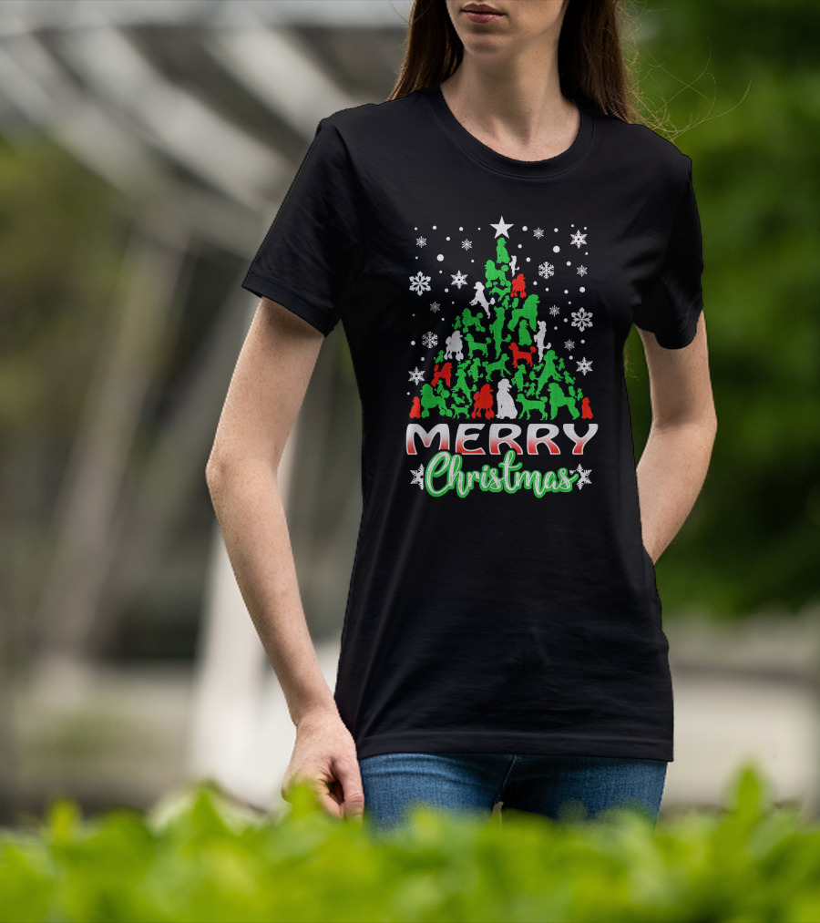 Merry Christmas Poodle Tree Snowflakes T-Shirt