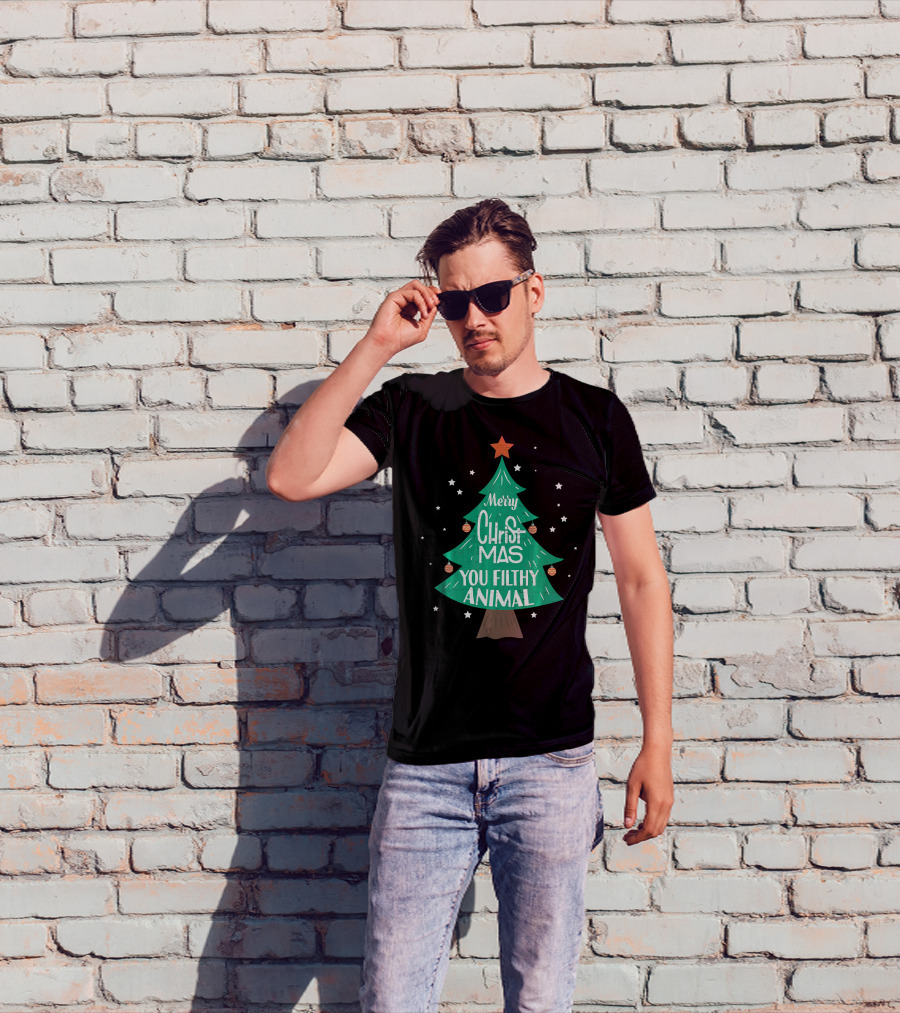 Merry Christmas You Filthy Animal Christmas Tree With Ornaments And Star T-Shirt