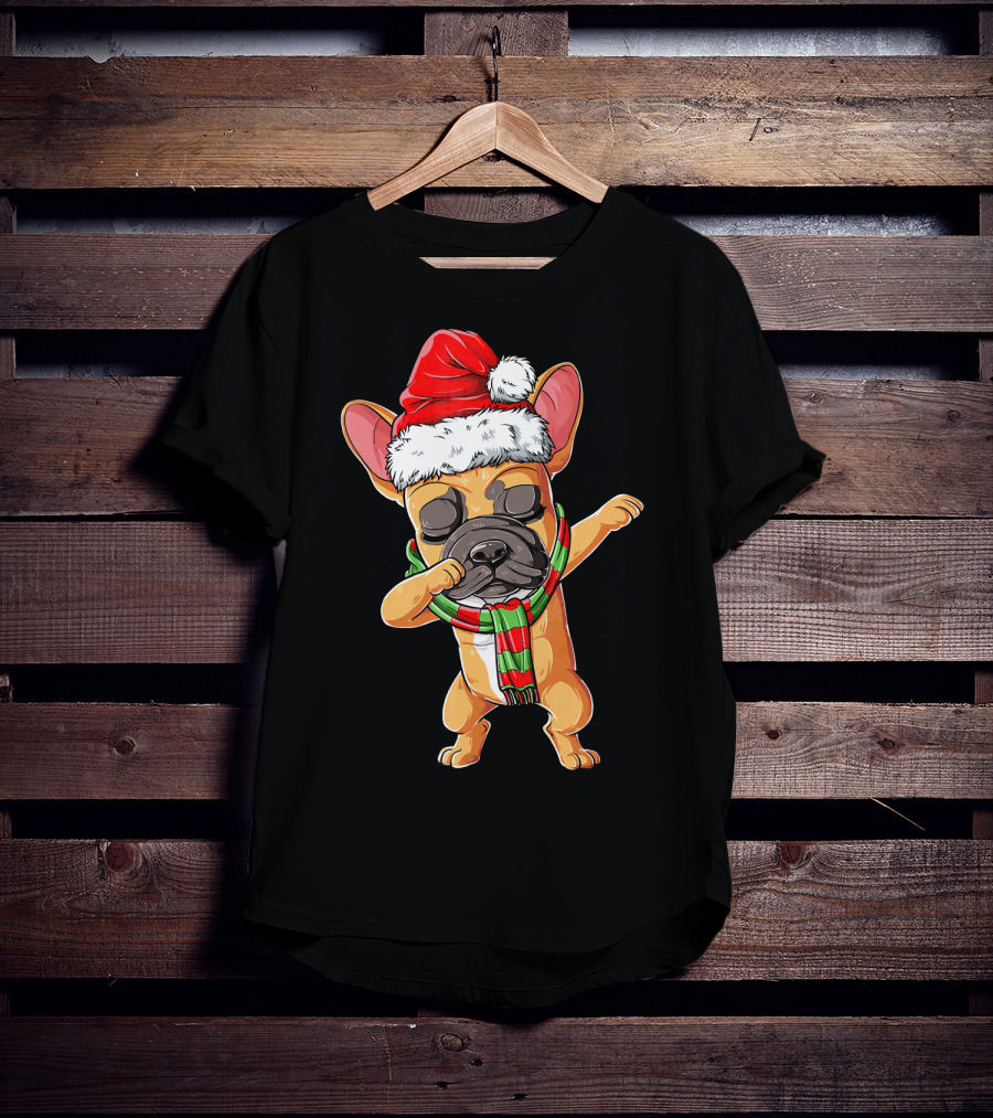Dabbing French Bulldog Santa Christmas T-Shirt