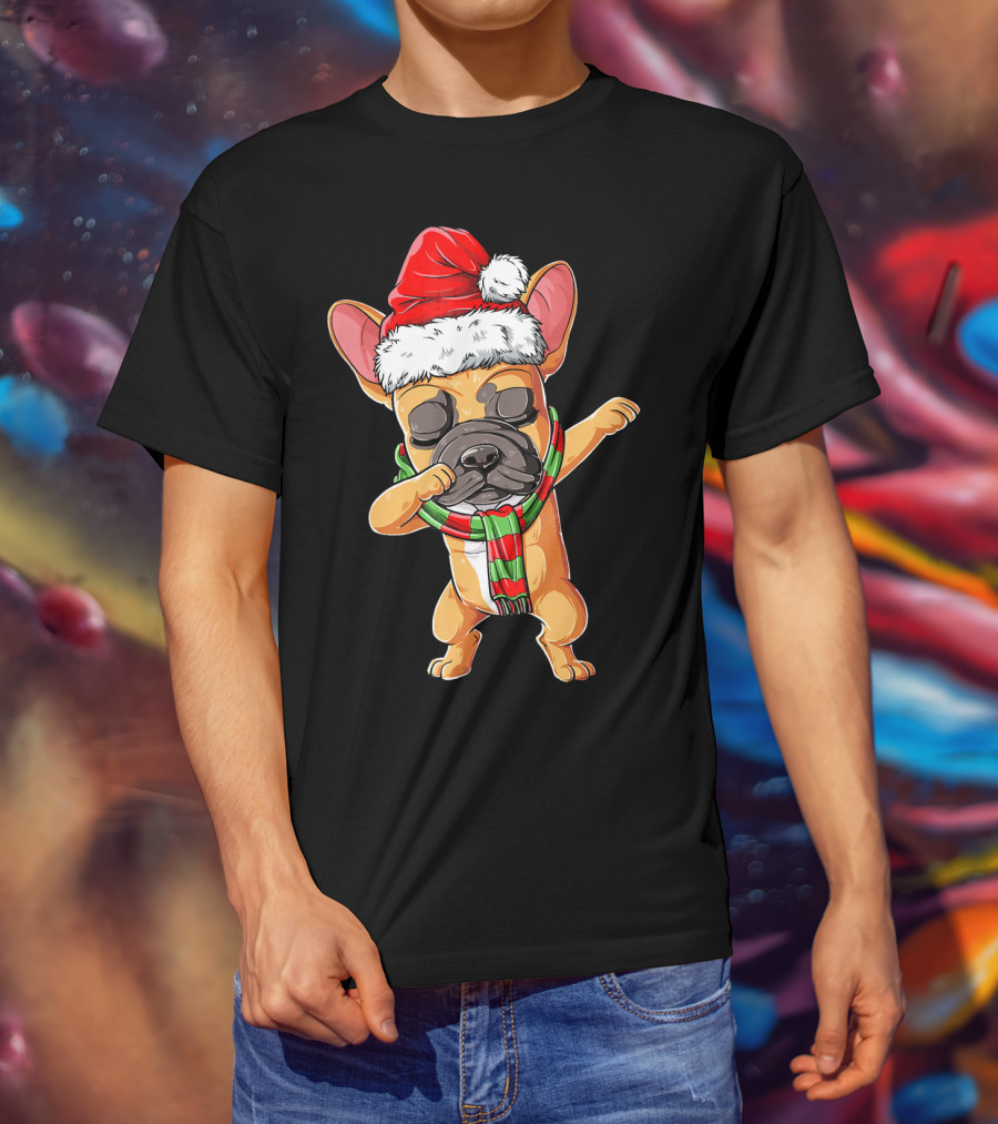 Dabbing French Bulldog Santa Christmas T-Shirt