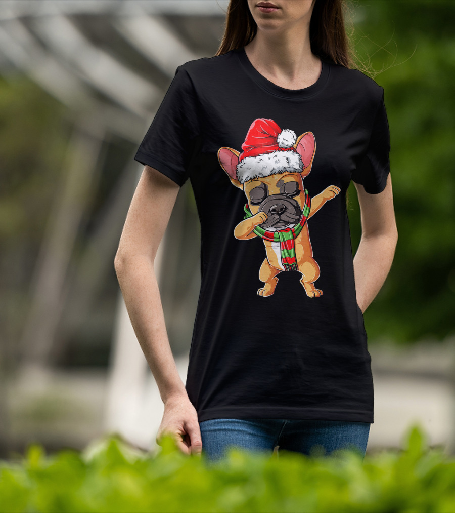 Dabbing French Bulldog Santa Christmas T-Shirt