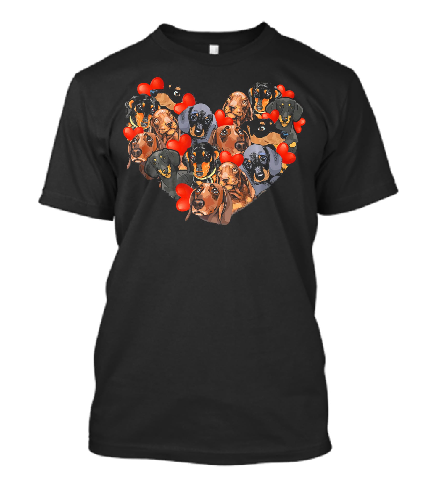 Cute Dachshund Heart Valentine Filled With Dachshunds And Hearts T-Shirt