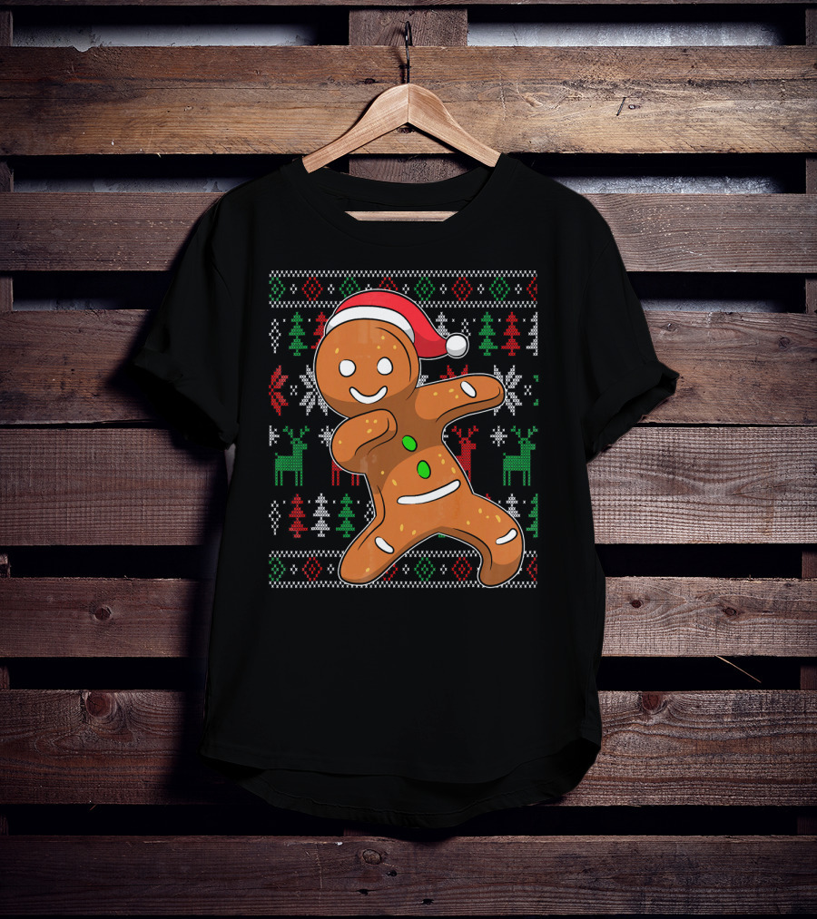 Ugly Christmas Sweater Dabbing Gingerbread Man Santa Hat Holiday T-Shirt