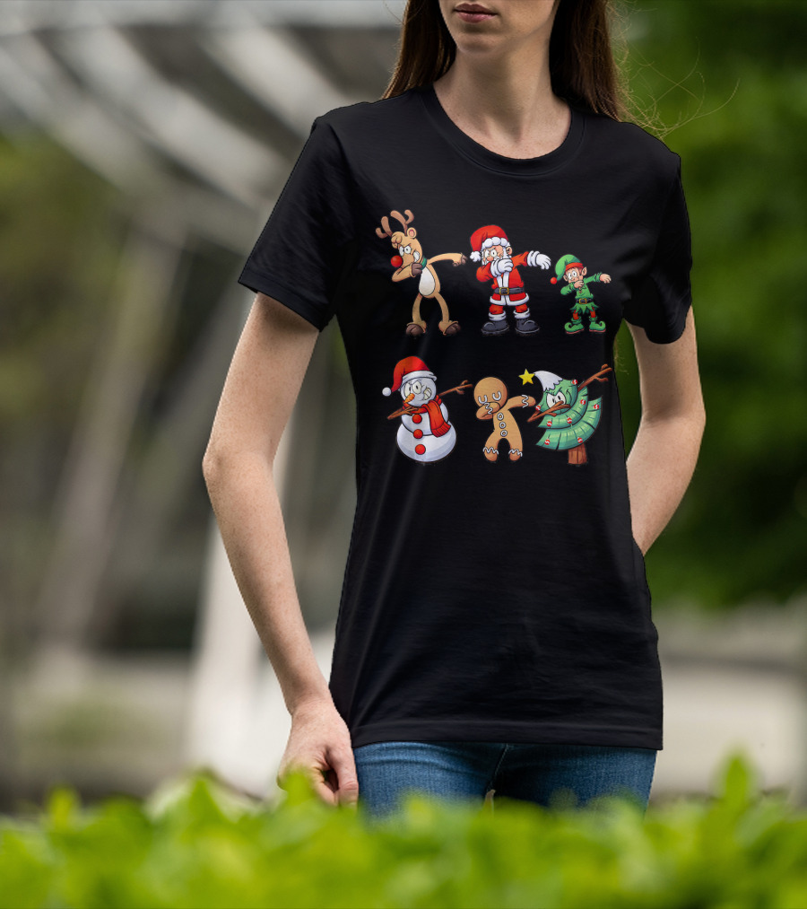Christmas Dabbing Santa Reindeer Elf Snowman Gingerbread Tree T-Shirt