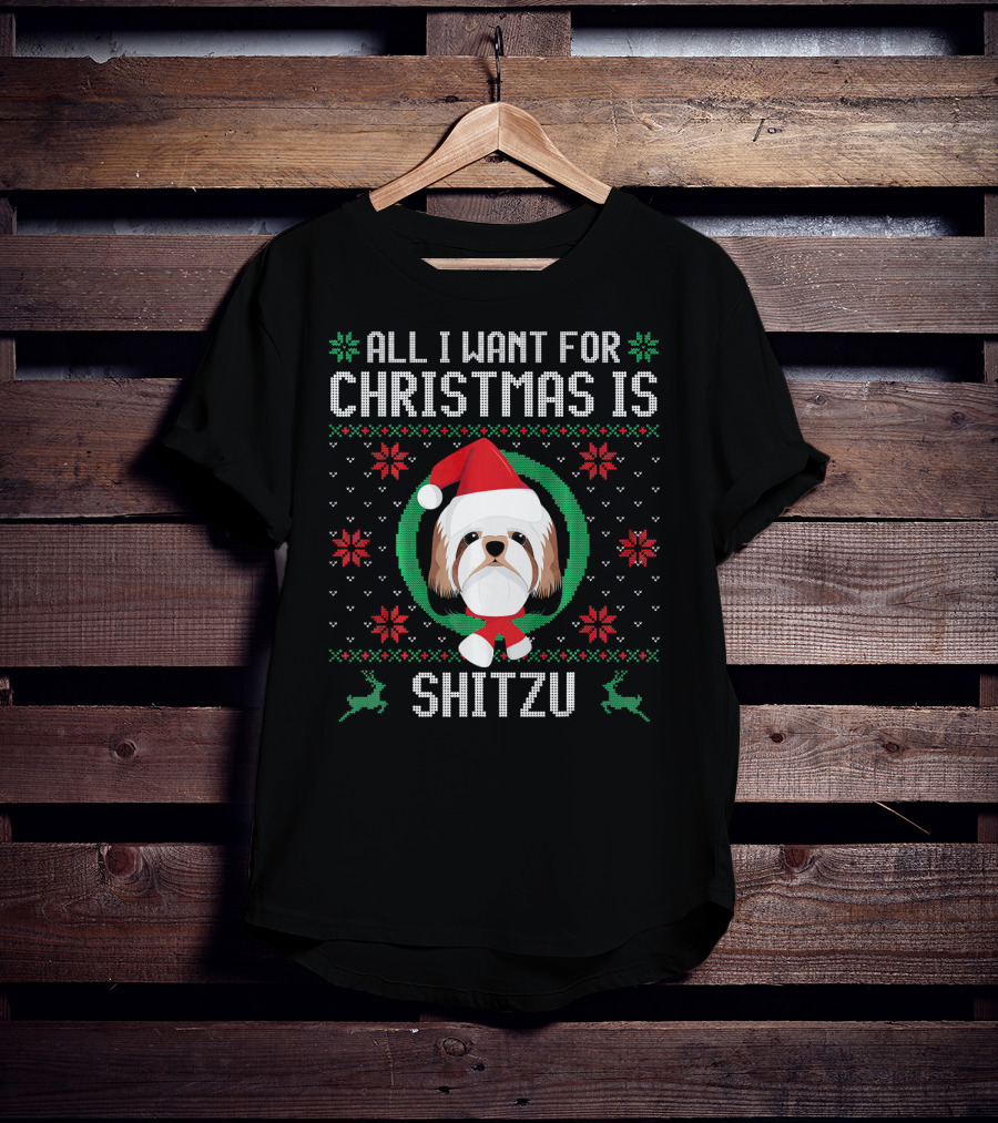 All I Want For Christmas Is Shitzu Santa Reindeer T-Shirt