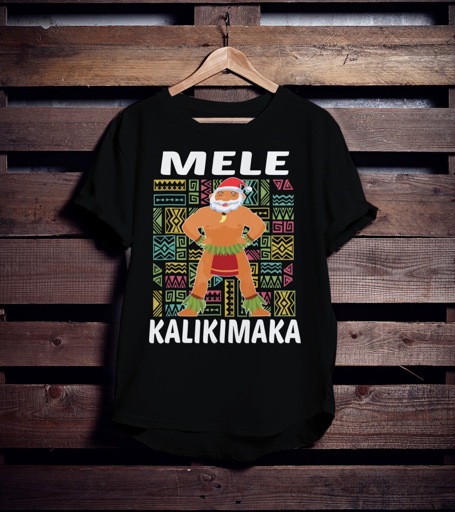 Mele Kalikimaka Hawaiian Santa On Beach Christmas T-Shirt