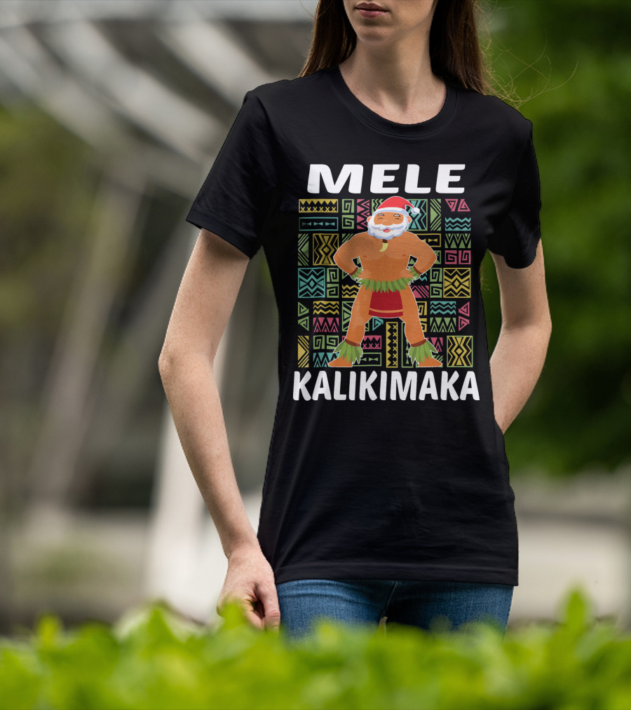 Mele Kalikimaka Hawaiian Santa On Beach Christmas T-Shirt