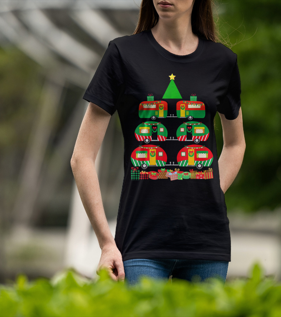 Camping Christmas Camper Holiday Tree With Gifts T-Shirt
