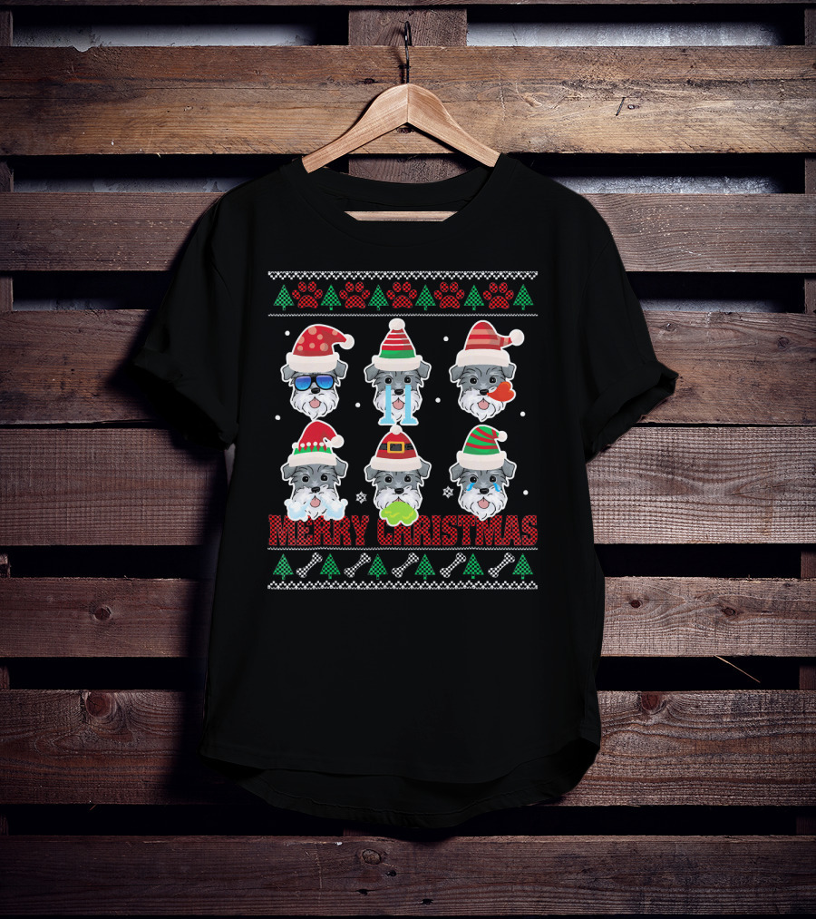 Merry Christmas Miniature Schnauzer Santa Hats Ugly T-Shirt