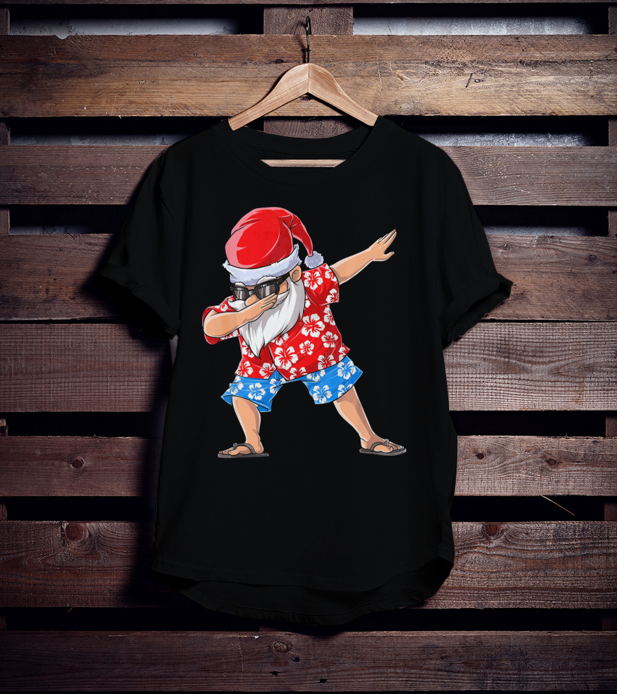 Dabbing Santa In Hawaiian Shirt Christmas In July T-Shirt