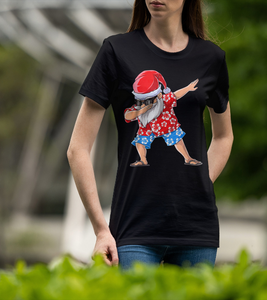 Dabbing Santa In Hawaiian Shirt Christmas In July T-Shirt