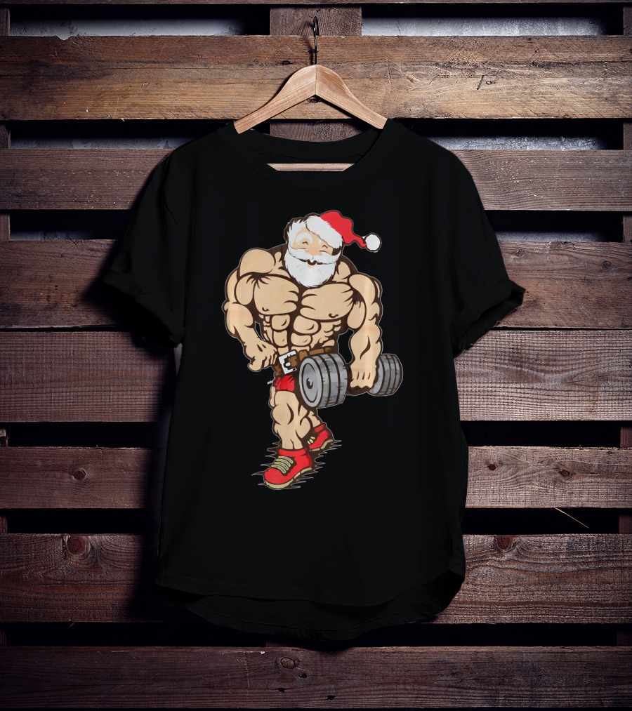 Bodybuilder Santa Muscle Gym Fitness Holiday Santa Claus Buff Christmas T-Shirt