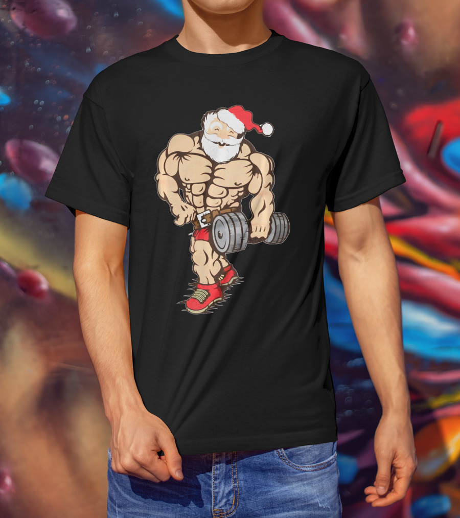 Bodybuilder Santa Muscle Gym Fitness Holiday Santa Claus Buff Christmas T-Shirt