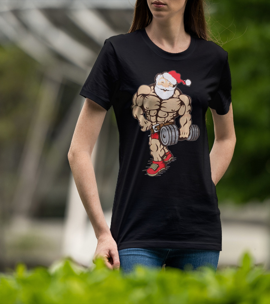 Bodybuilder Santa Muscle Gym Fitness Holiday Santa Claus Buff Christmas T-Shirt