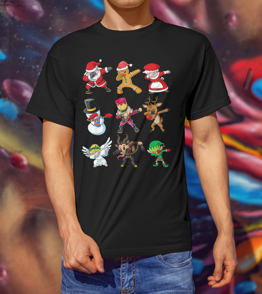 Christmas Dabbing Squad Santa Gingerbread Mrs. Claus Snowman Nutcracker Reindeer Angel Krampus Elf T-Shirt