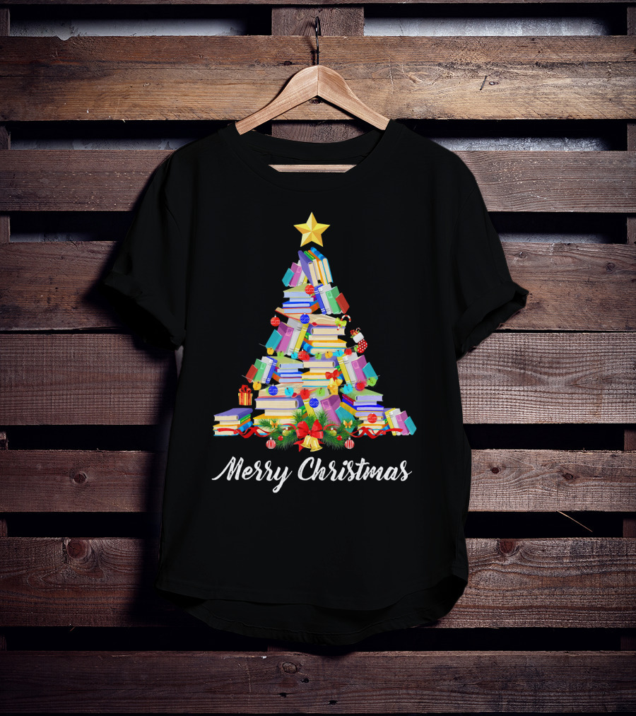 Merry Christmas Books Tree T-Shirt