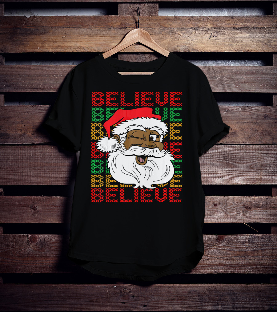 Believe Santa Fun Black Africa Christmas T-Shirt