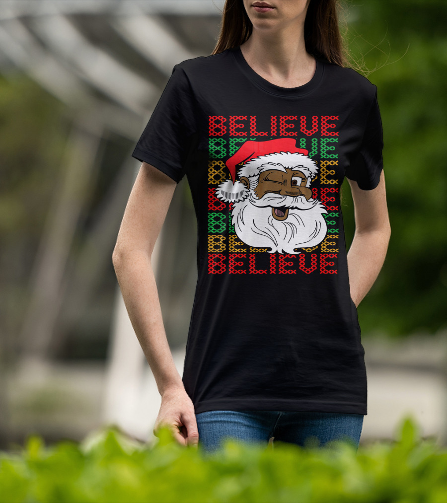 Believe Santa Fun Black Africa Christmas T-Shirt