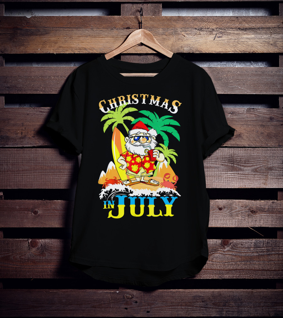 Christmas In July Santa Tropical Surf Vibes T-Shirt