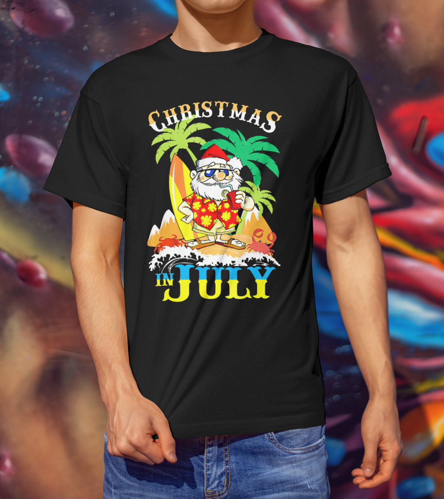 Christmas In July Santa Tropical Surf Vibes T-Shirt