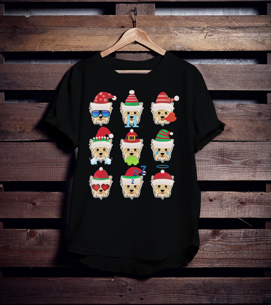 YORKIE POO Dog Santa Claus Costume Merry Faces Christmas Moods T-Shirt